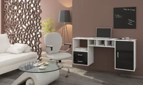 WIP Závesný PC stolík Hanger Farba: Biela / čierny lesk