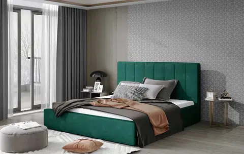 ArtElta Manželská posteľ AUDREY s úložným priestorom | 200 x 200 cm Farba: Zelená / Kronos 19