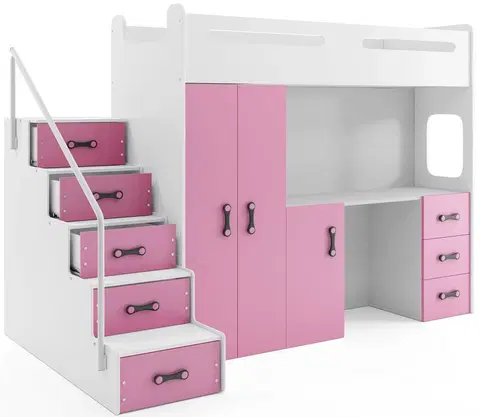 BMS Detská poschodová posteľ  so stolíkom MAX 4 Farba: Ružová