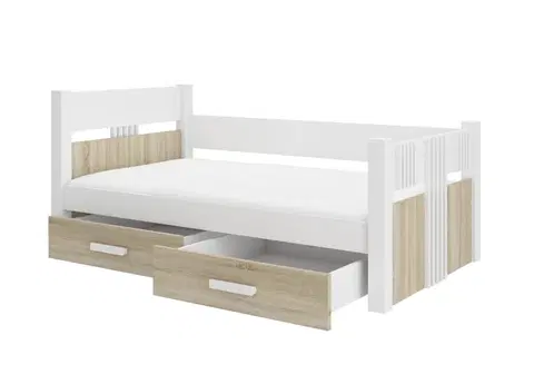 ArtAdrk Jednolôžková posteľ BIBI | 80 x 180 cm Farba: Biela / dub sonoma