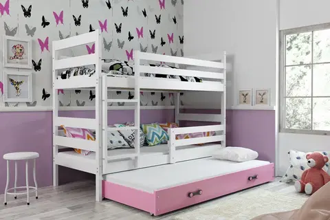 BMS Detská poschodová posteľ s prístelkou ERYK 3 | biela Farba: biela / ružová, Rozmer.: 160 x 80 cm