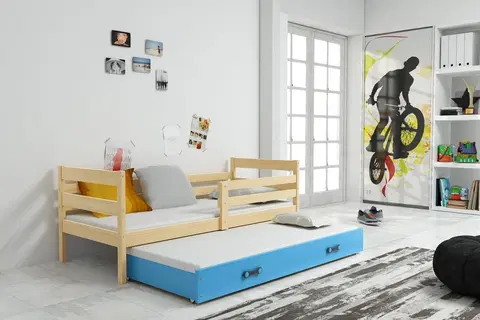 BMS Detská posteľ s prístelkou ERYK 2 | borovica Farba: Borovica / modrá, Rozmer.: 200 x 90 cm