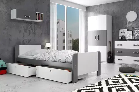 BMS Detská posteľ AREK | 80 x 200 cm farebné prevedenie: Grafit / biele zásuvky