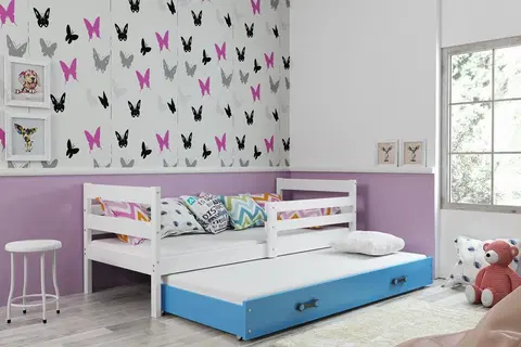 BMS Detská posteľ s prístelkou ERYK 2 | biela Farba: biela / modrá, Rozmer.: 200 x 90 cm