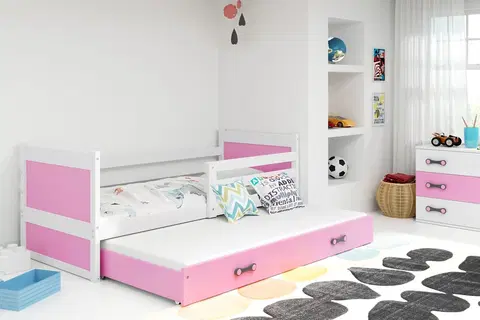 BMS Detská posteľ  s prístelkou RICO 2 | biela 80x190 cm Farba: Ružová