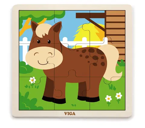 VIGA - Drevené puzzle kôň 9ks