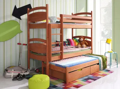 ArtBed Detská poschodová posteľ s prístelkou CEZARY Prevedenie: Morenie - Akryl