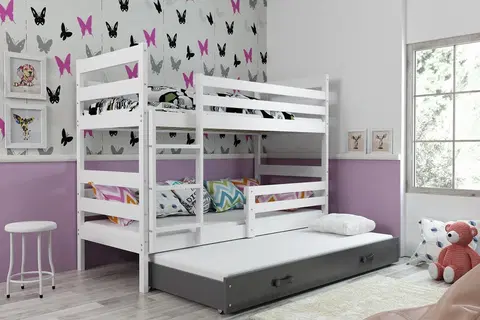 BMS Detská poschodová posteľ s prístelkou ERYK 3 | biela Farba: biela / sivá, Rozmer.: 200 x 90 cm