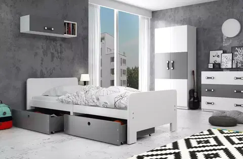 BMS Detská posteľ AREK | 80 x 200 cm farebné prevedenie: Biela / grafit zásuvky