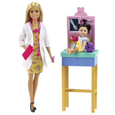 MATTEL - Barbie povolnie herný set s bábikou - lekárka blondínka v šatoch