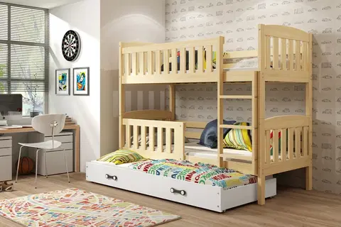 BMS Detská poschodová posteľ s prístelkou KUBUŠ 3 | borovica Farba: Borovica / biela, Rozmer.: 200 x 90 cm
