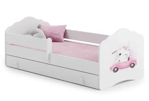 ArtAdrk Detská posteľ CASIMO | so zásuvkou a zábranou Prevedenie: Mačička v aute