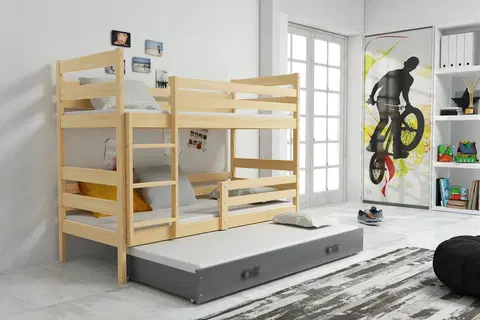 BMS Detská poschodová posteľ s prístelkou ERYK 3 | borovica Farba: Borovica / sivá, Rozmer.: 160 x 80 cm