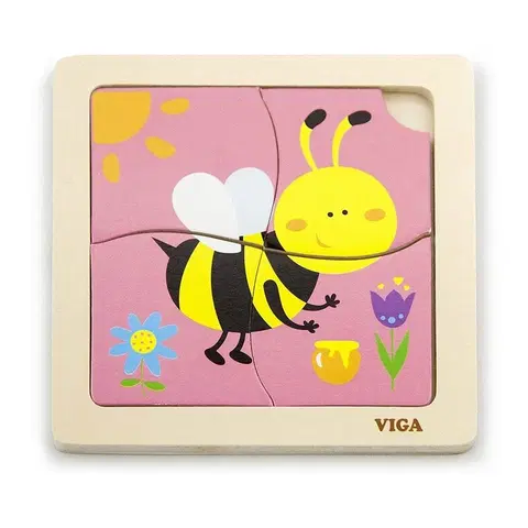 VIGA - Drevené puzzle pre najmenších Viga 4 ks Včielka