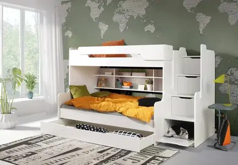 ArtBed Detská poschodová posteľ HARRY Farba: biela/biela