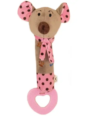BABY MIX - Detská pískacia plyšová hračka s hryzátkom myšky ružová