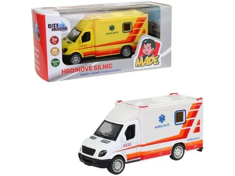 MADE - Ambulancia kovová, spätný chod, 11,8 cm