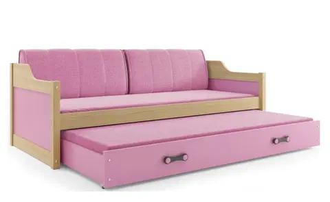 BMS Detská posteľ s prístelkou DAWID | borovica 90 x 200 cm Farba: Ružová