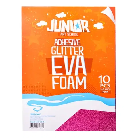 JUNIOR-ST - Dekoračná pena A4 EVA Glitter ružová samolepiaca 2,0 mm, sada 10 ks