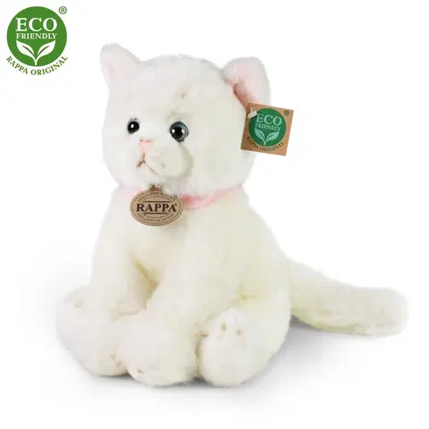 RAPPA - Plyšová mačka sediaci biela 25 cm ECO-FRIENDLY