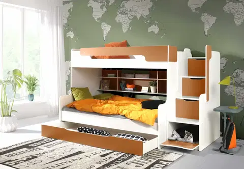 ArtBed Detská poschodová posteľ HARRY Farba: Biela/oranžová