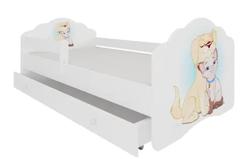 ArtAdrk Detská posteľ CASIMO | so zásuvkou a zábranou Prevedenie: Psík a mačičkou