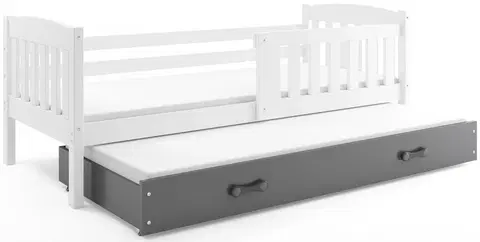 BMS Detská posteľ KUBUŠ 2 s prístelkou | biela Farba: biela / sivá, Rozmer.: 200 x 90 cm