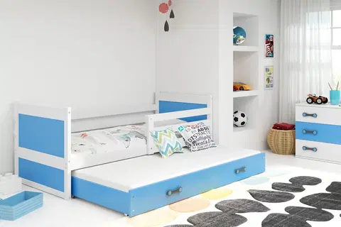 BMS Detská posteľ s prístelkou RICO 2 | biela 90 x 200 cm Farba: Modrá