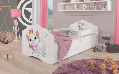 ArtAdrk Detská posteľ CASIMO | Mačička so zásuvkou Prevedenie: so zábranou