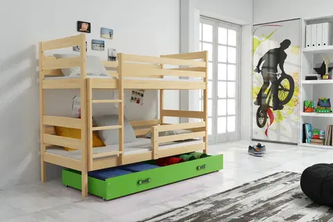 BMS Detská poschodová posteľ ERYK | borovica Farba: Borovica / zelená, Rozmer.: 190 x 80 cm