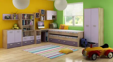 ARTBm Detská izba KITTY 1 Farba: Dub sonoma svetlá / levanduľa / fialová