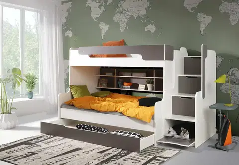 ArtBed Detská poschodová posteľ HARRY Farba: Biela/sivá