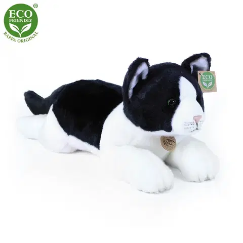 RAPPA - Plyšová mačka ležiaca čierno-biela 35 cm ECO-FRIENDLY