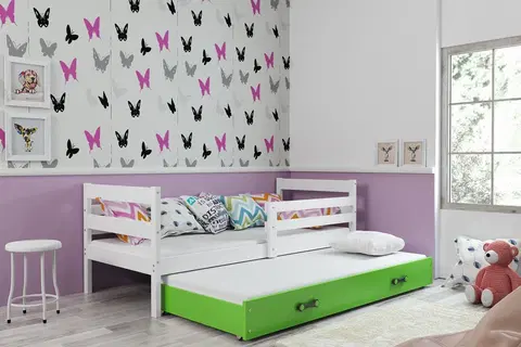 BMS Detská posteľ s prístelkou ERYK 2 | biela Farba: biela / zelená, Rozmer.: 190 x 80 cm