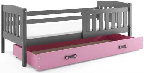 BMS Detská posteľ KUBUŠ 1 s úložným priestorom | sivá Farba: Sivá / ružová, Rozmer.: 200 x 90 cm