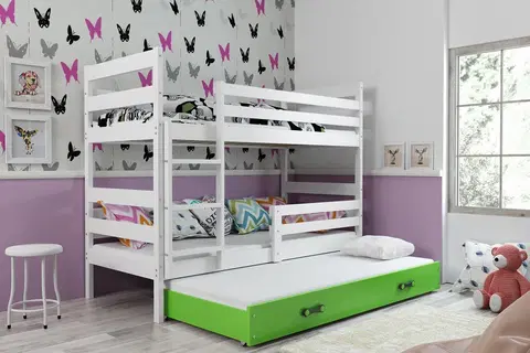 BMS Detská poschodová posteľ s prístelkou ERYK 3 | biela Farba: biela / zelená, Rozmer.: 160 x 80 cm