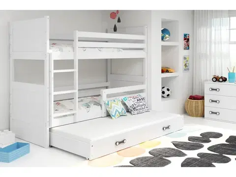 BMS Detská poschodová posteľ s prístelkou RICO 3 | biela 90 x 200 cm Farba: biela/modrá