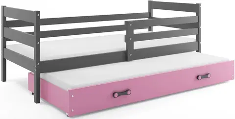 BMS Detská posteľ s prístelkou ERYK 2 | sivá Farba: Sivá / ružová, Rozmer.: 200 x 90 cm