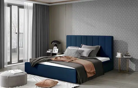 ArtElta Manželská posteľ AUDREY s úložným priestorom | 200 x 200 cm Farba: Modrá / Monolith 77