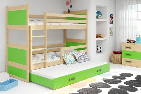 BMS Detská poschodová posteľ s prístelkou RICO 3 | borovica 80 x 190 cm Farba: Zelená