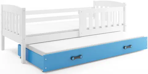 BMS Detská posteľ KUBUŠ 2 s prístelkou | biela Farba: biela / modrá, Rozmer.: 190 x 80 cm