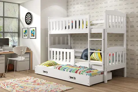 BMS Detská poschodová posteľ KUBUŠ 3 s prístelkou | biela Farba: Biela / biela, Rozmer.: 190 x 80 cm