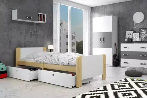 BMS Detská posteľ AREK | 80 x 200 cm farebné prevedenie: Borovica / biele zásuvky