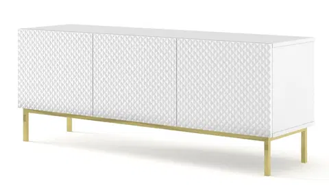 ARTBm TV stolík RAVENNA C 3D 150 | biela lesklá Prevedenie: Biela / biely lesk / zlatý rám
