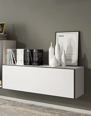 ArtCam TV stolík ROCO RO-1 roco: korpus biely mat / okraj čierny mat / dvierka biely mat
