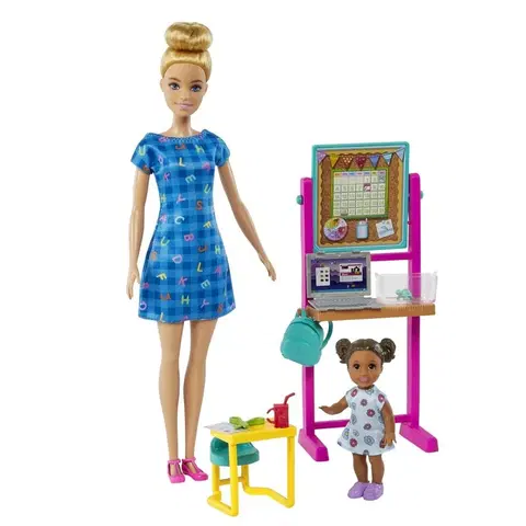 MATTEL - Barbie povolnie herný set s bábikou - učiteľa v modrých šatoch
