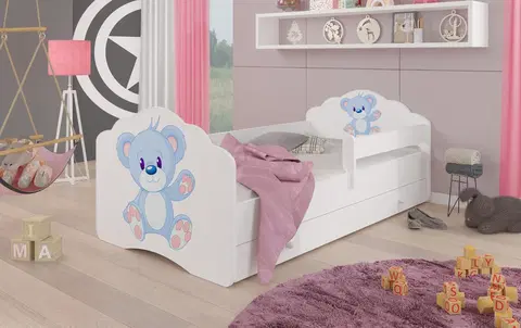 ArtAdrk Detská posteľ CASIMO | Modrý macko so zásuvkou Prevedenie: so zábranou