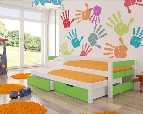 ArtAdrk Detská posteľ s prístelkou FRAGA Farba: biela / zelená