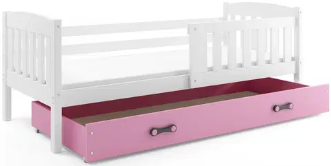 BMS Detská posteľ KUBUŠ 1 s úložným priestorom| biela Farba: biela / ružová, Rozmer.: 200 x 90 cm