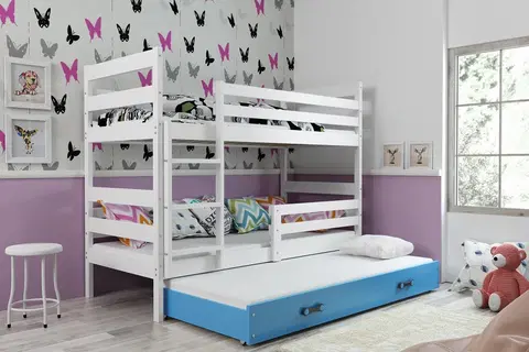 BMS Detská poschodová posteľ s prístelkou ERYK 3 | biela Farba: biela / modrá, Rozmer.: 190 x 80 cm